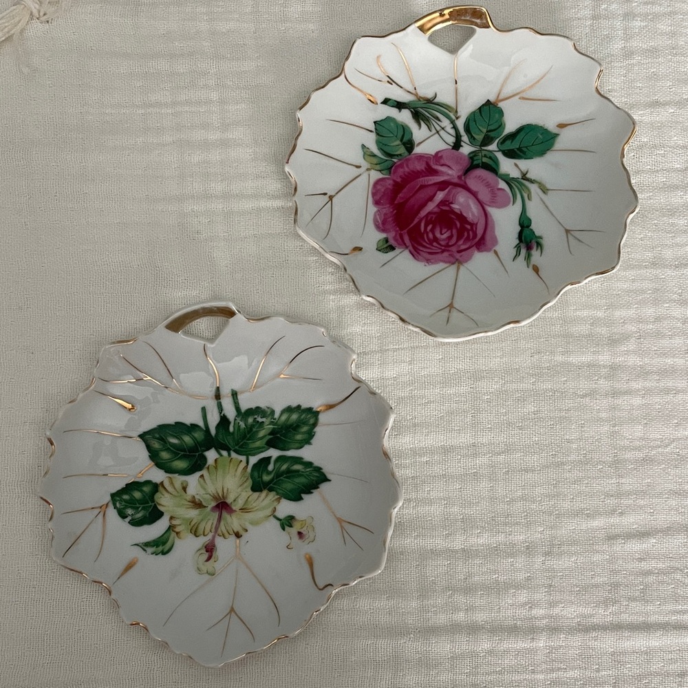 Nasco Pink Rose Floral Leaf Shaped Dish vintage Made In Japan